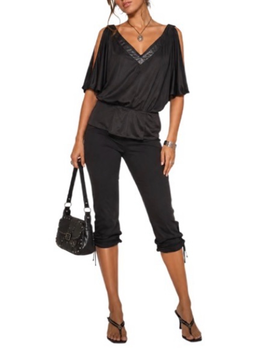 Costa Blanca Black Y2K Draped V-Neck Top 🖤✨